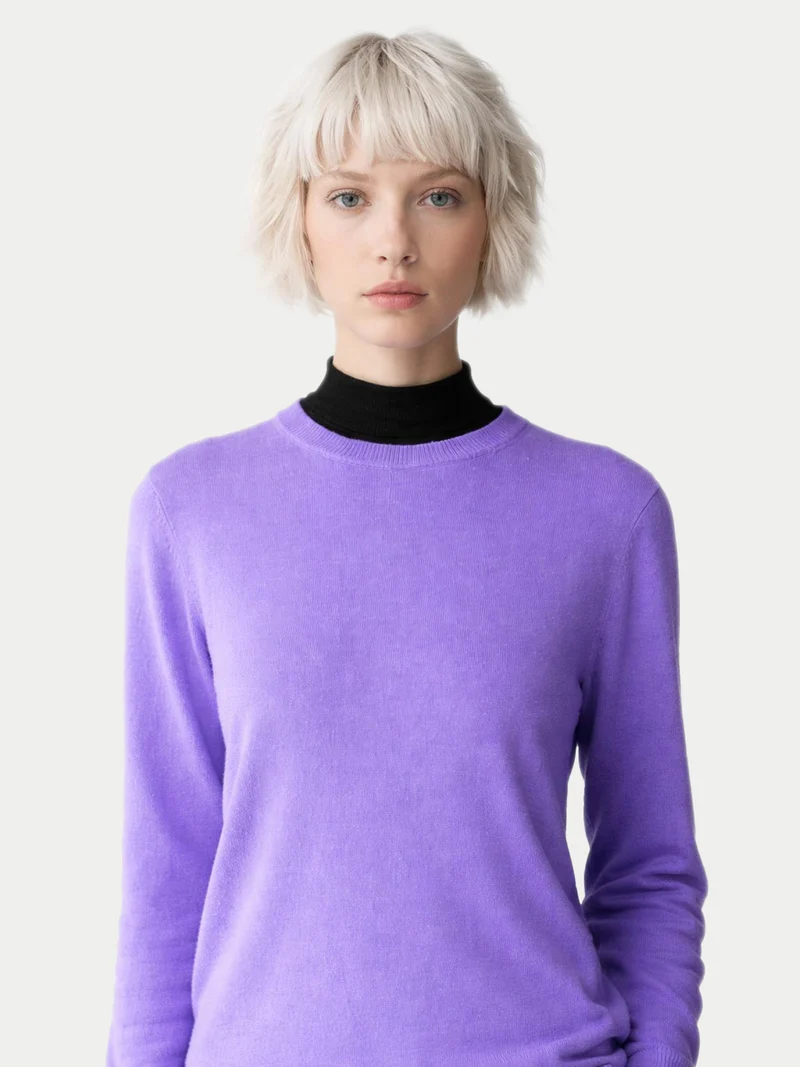 Basic R-Ausschnitt Kaschmirpullover