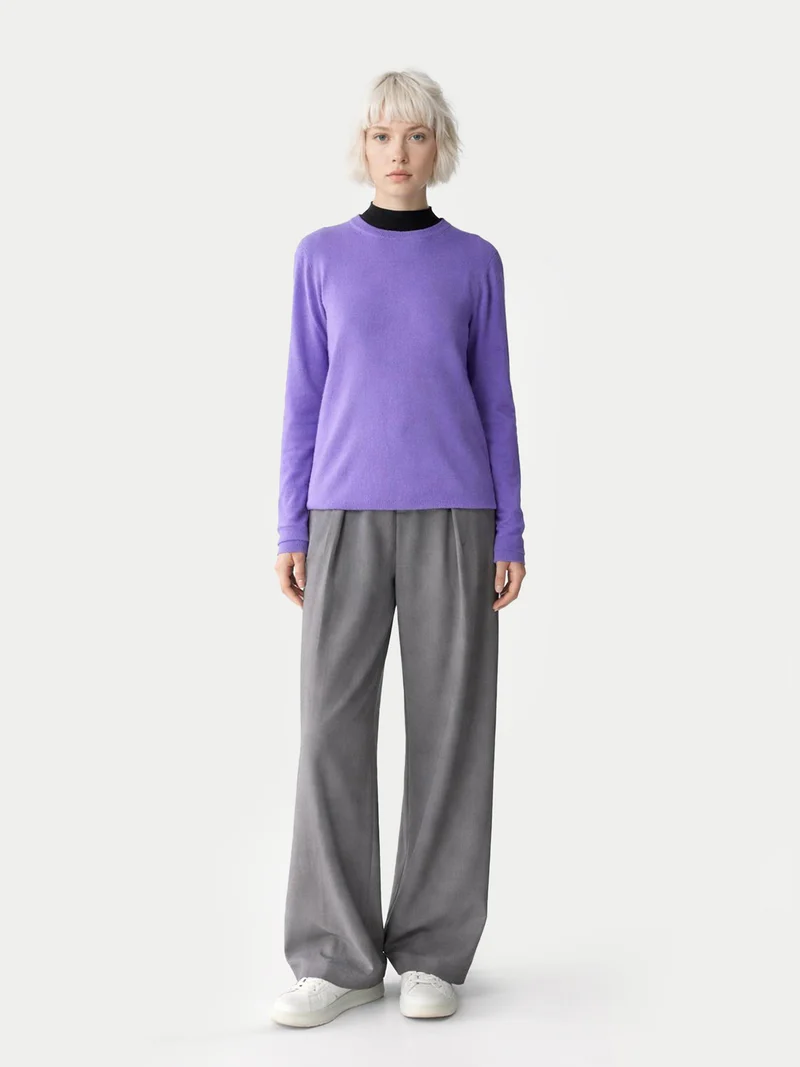 Basic R-Ausschnitt Kaschmirpullover