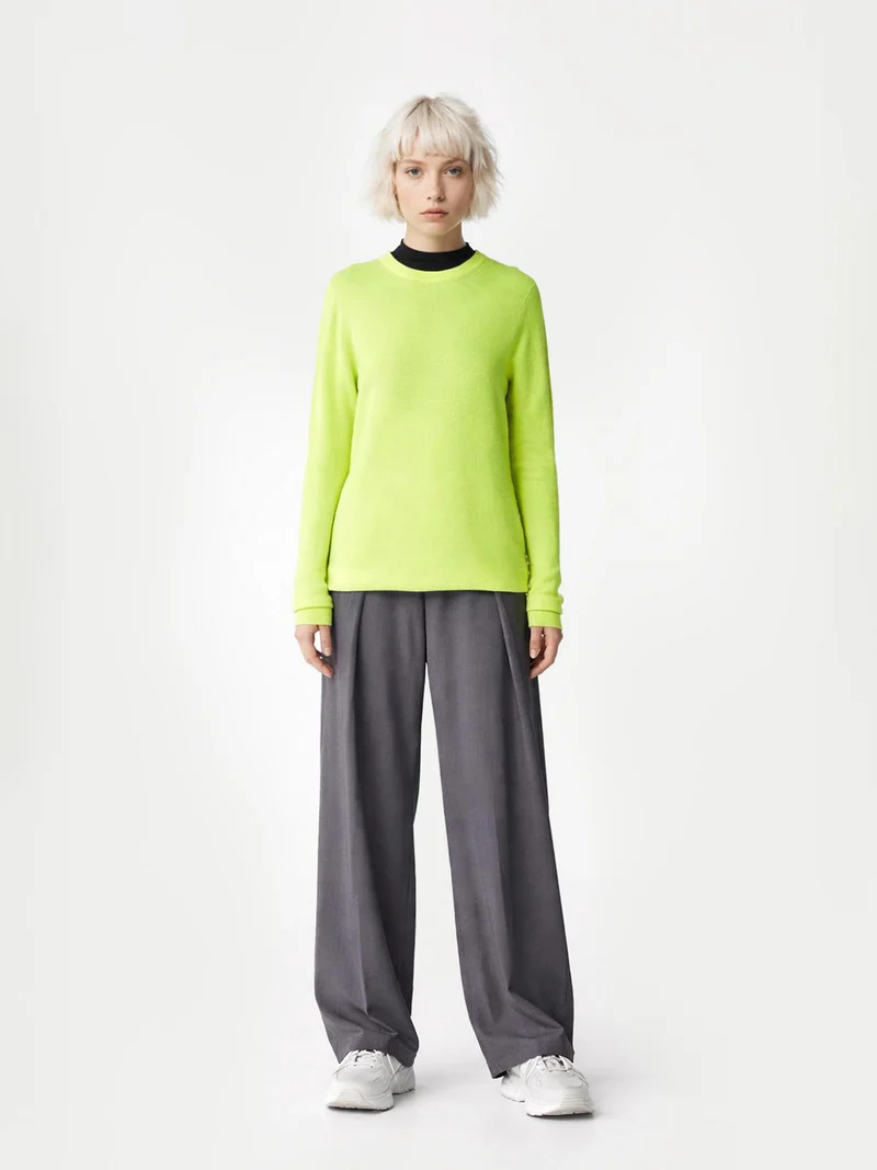 Basic R-Ausschnitt Kaschmirpullover