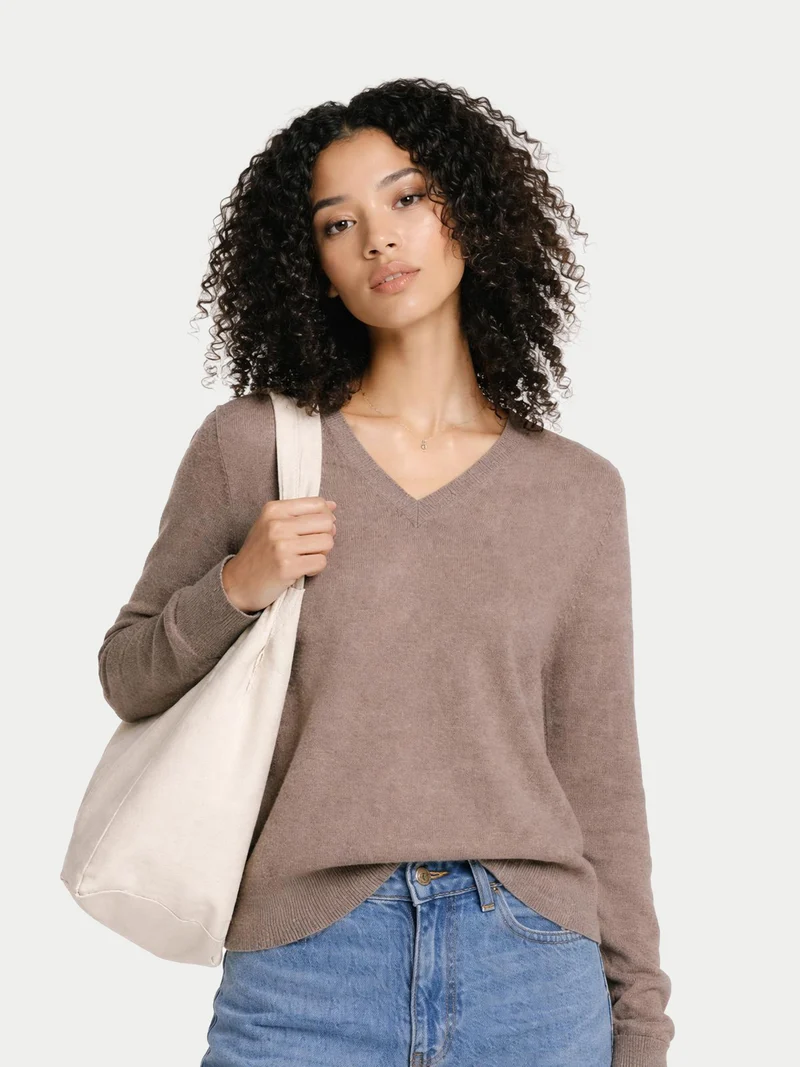 Damen Kaschmirpullover mit V-Ausschnitt