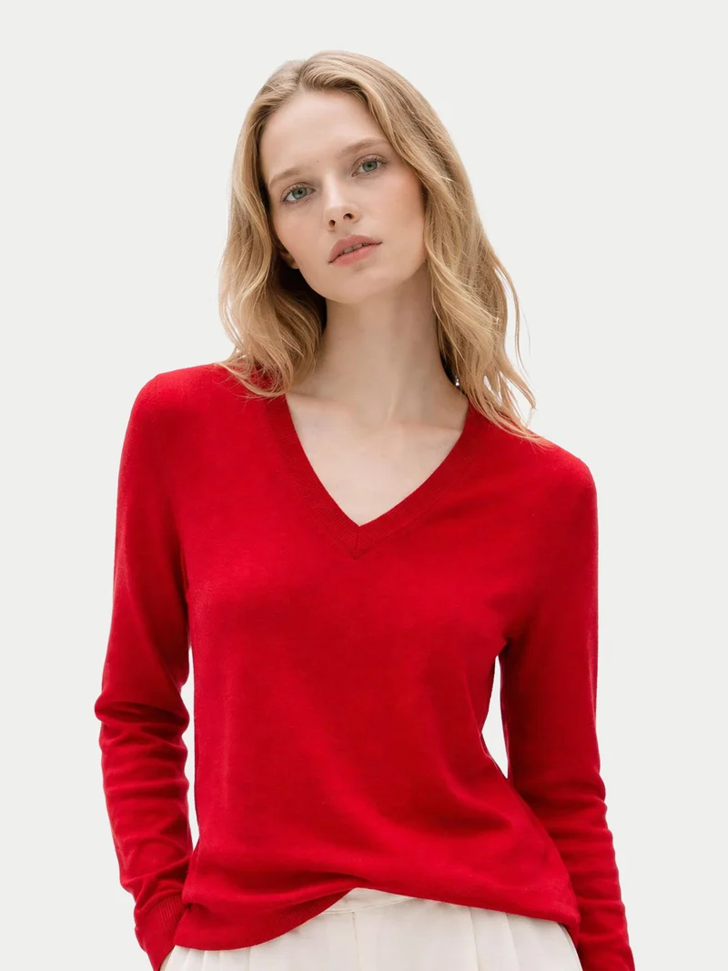 Damen Kaschmirpullover mit V-Ausschnitt