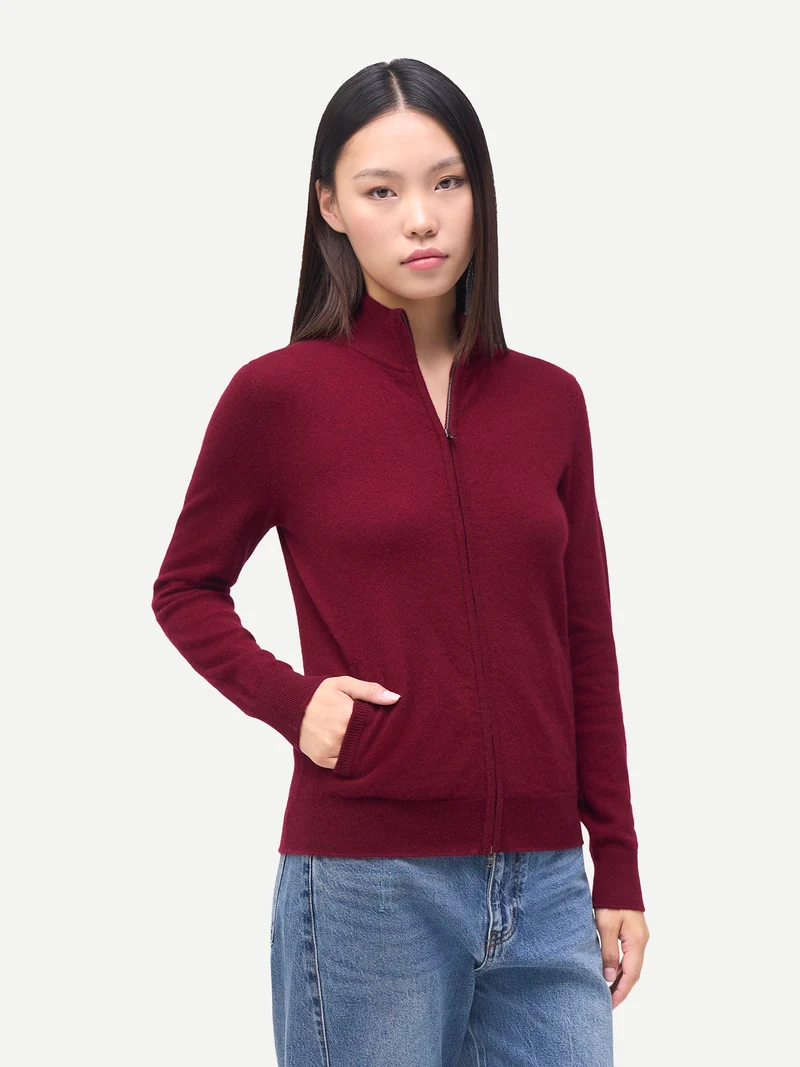 Zeitloser Kaschmir Strickjacke mit Reißverschluss