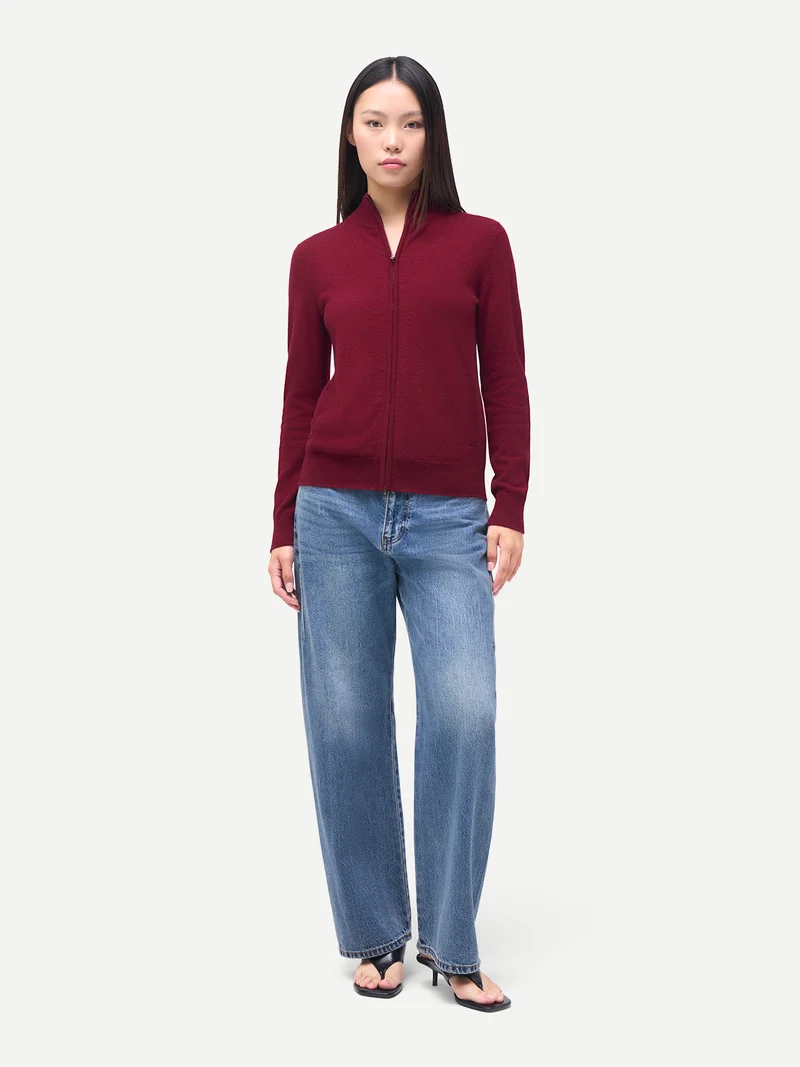 Zeitloser Kaschmir Strickjacke mit Reißverschluss