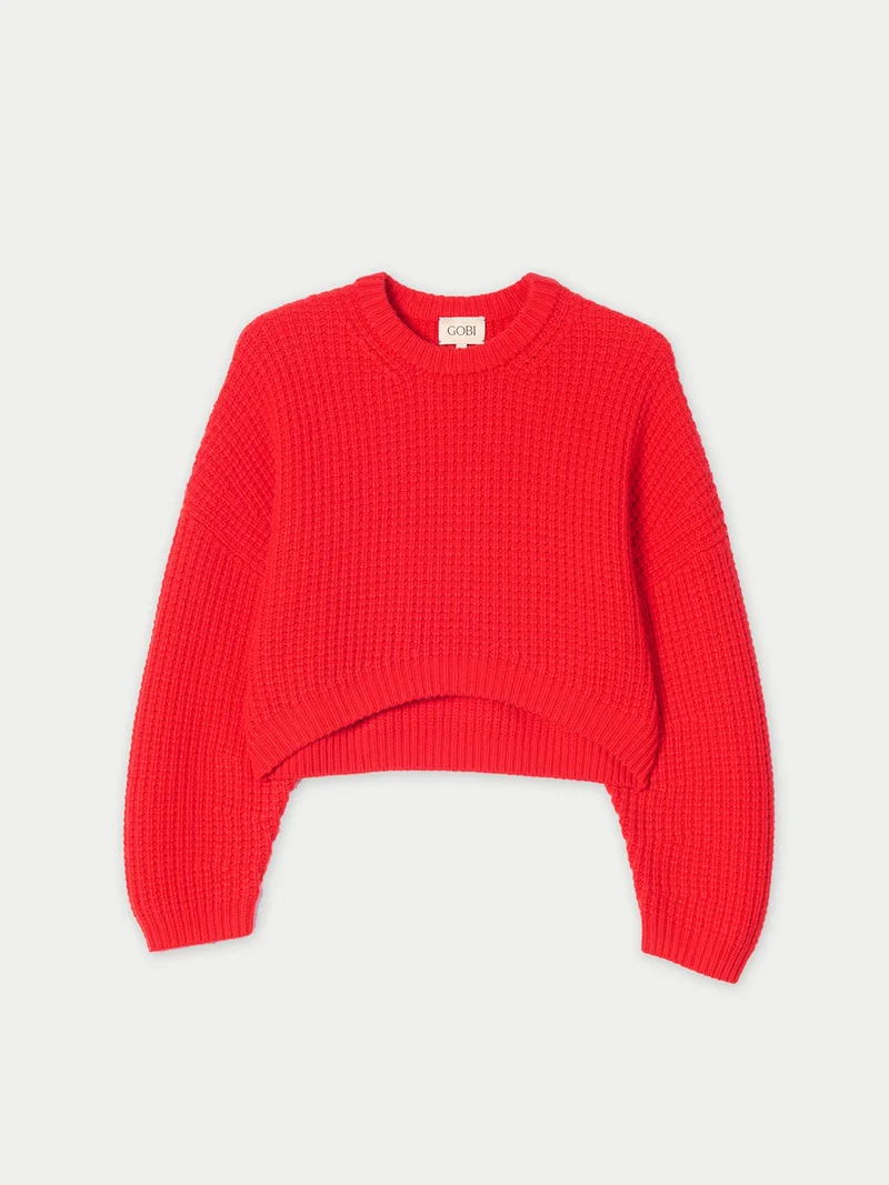 Kaschmir-Pullover mit ovalen Ärmeln in Cropped-Länge