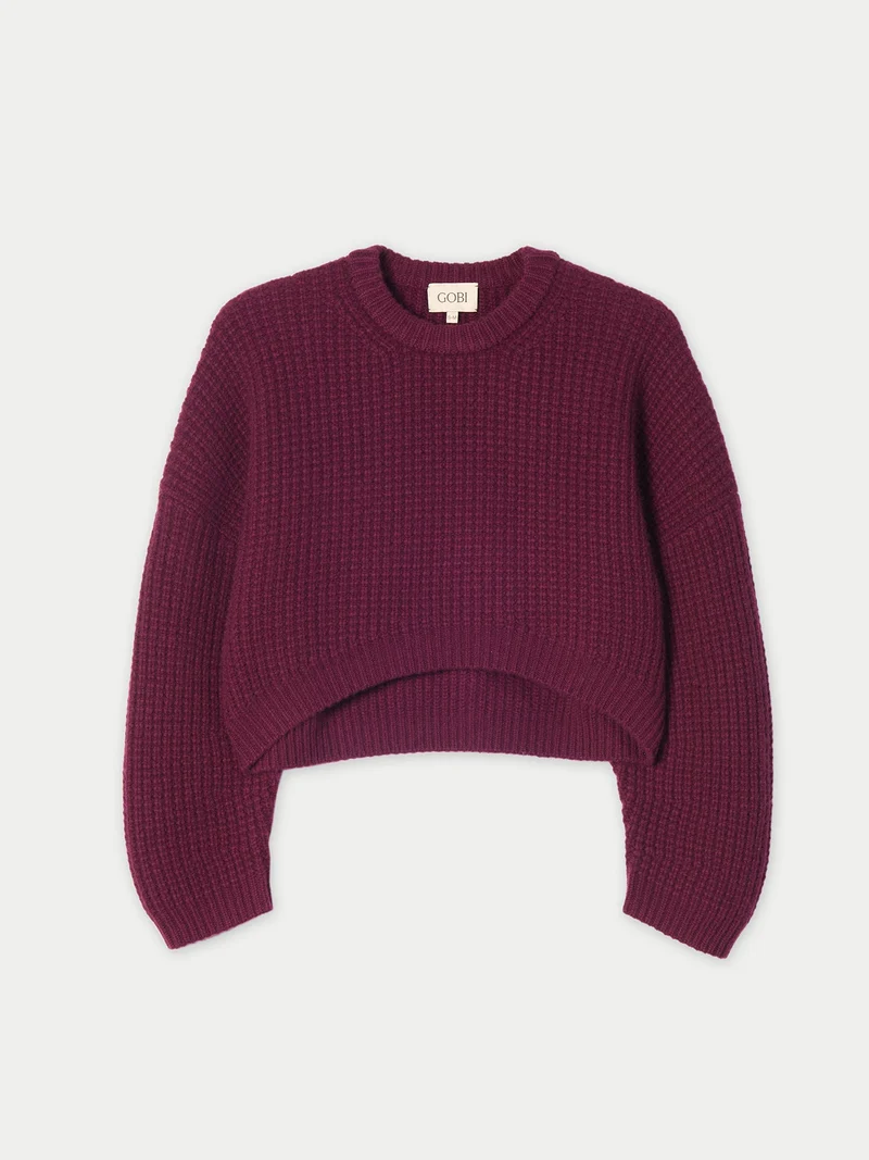Kaschmir-Pullover mit ovalen Ärmeln in Cropped-Länge