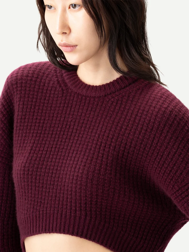 Kaschmir-Pullover mit ovalen Ärmeln in Cropped-Länge