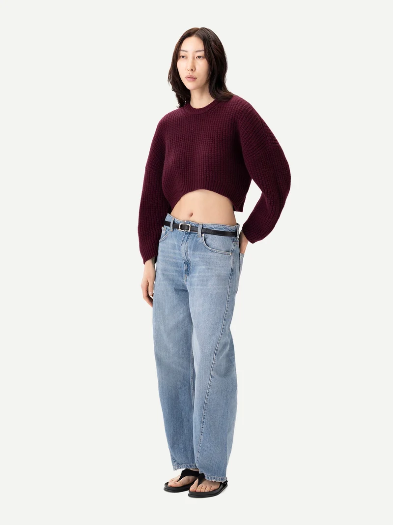 Kaschmir-Pullover mit ovalen Ärmeln in Cropped-Länge