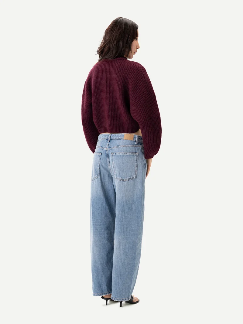 Kaschmir-Pullover mit ovalen Ärmeln in Cropped-Länge