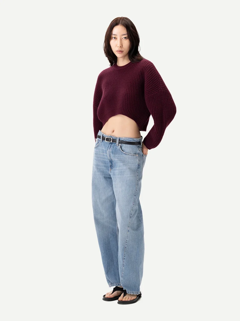 Kaschmir-Pullover mit ovalen Ärmeln in Cropped-Länge