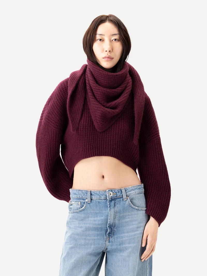 Kaschmir-Pullover mit ovalen Ärmeln in Cropped-Länge