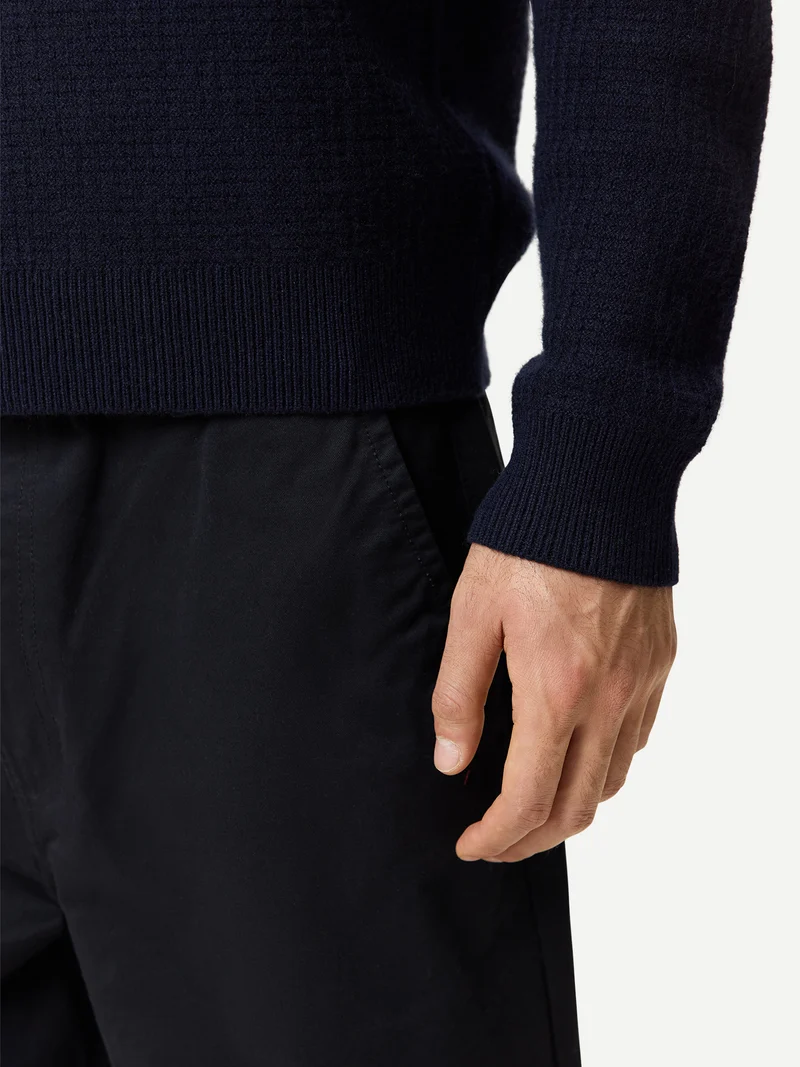Herren Kaschmir-Pullover im Waffelstrick mit halbem Reißverschluss