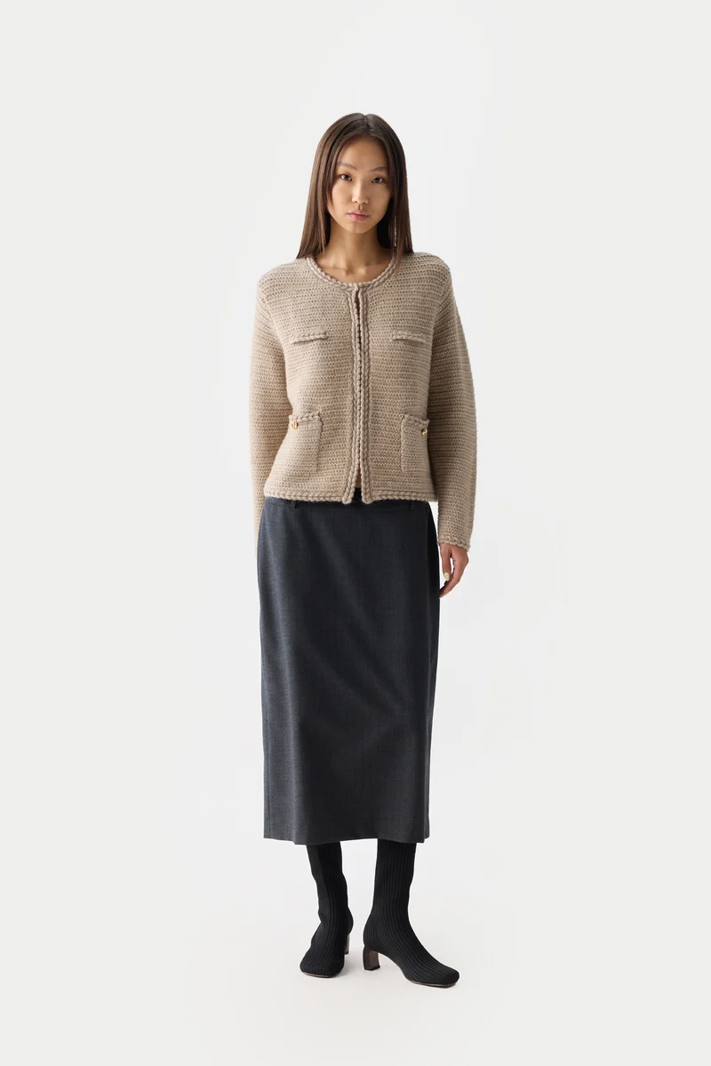 Texturierter Strick Kaschmir-Cardigan