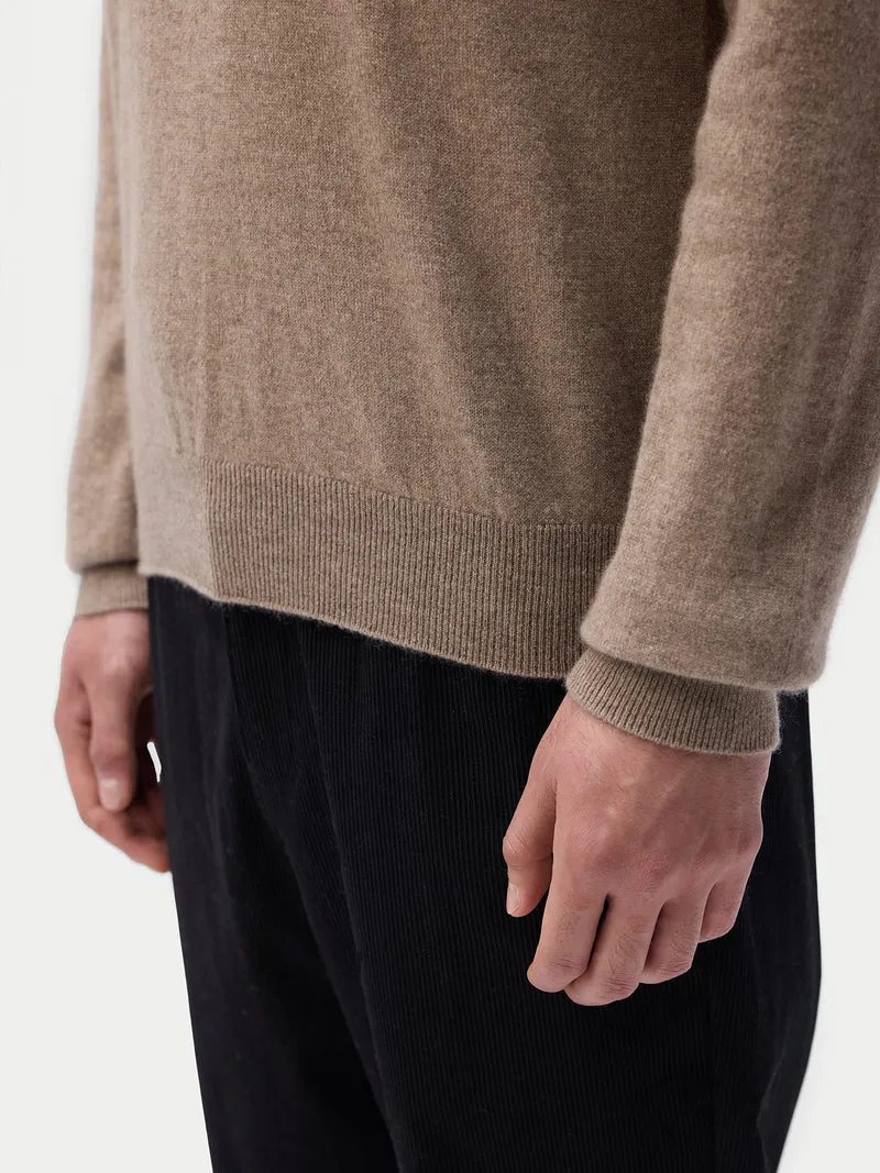 Naturfarbener Kaschmir-Pullover mit halbem Reißverschluss
