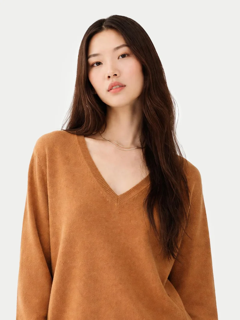 Basic V-Ausschnitt Kaschmirpullover