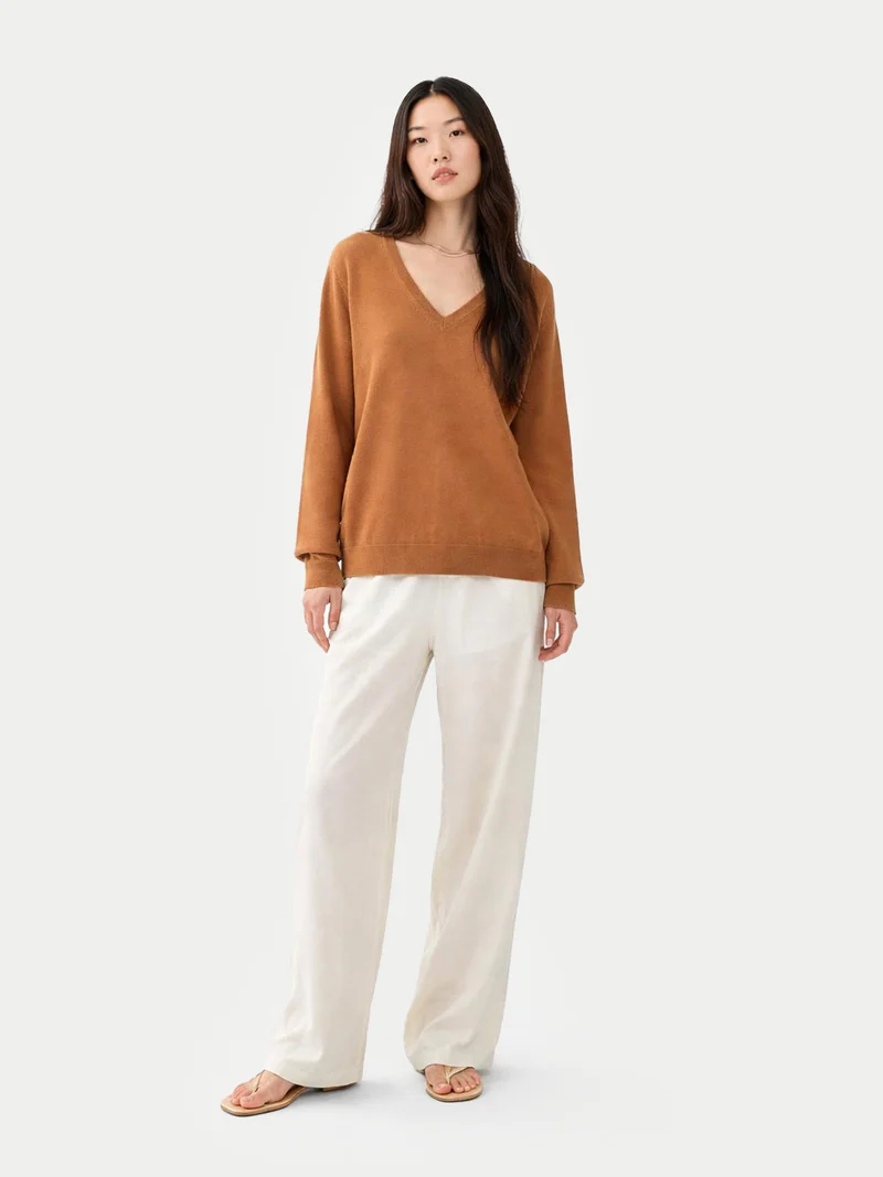Basic V-Ausschnitt Kaschmirpullover