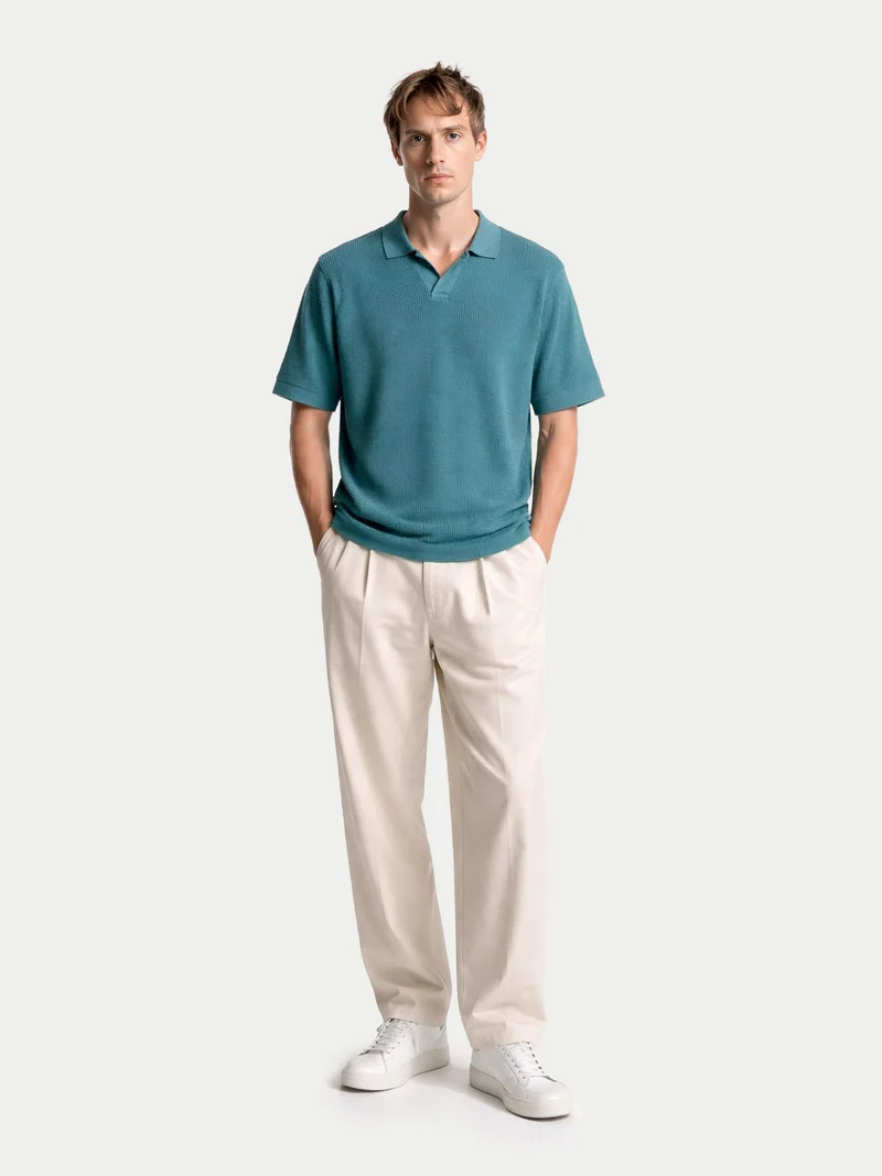 Poloshirt mit offenem Kragen aus Kaschmir-Seide