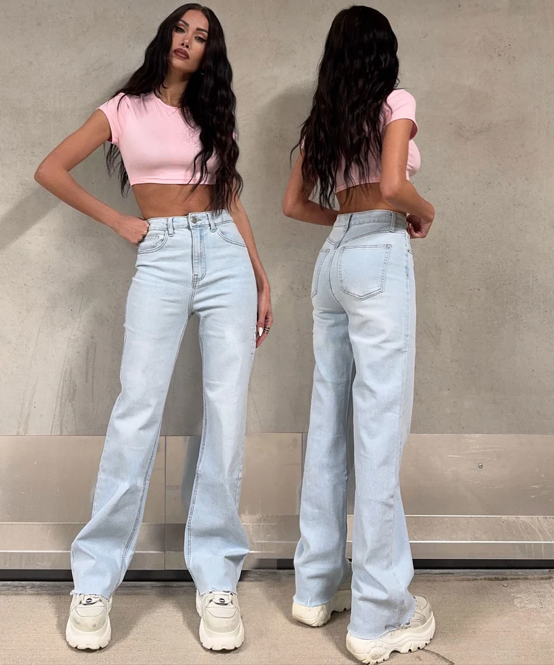 Stretch Wide Leg Jeans Sydney Hellblau