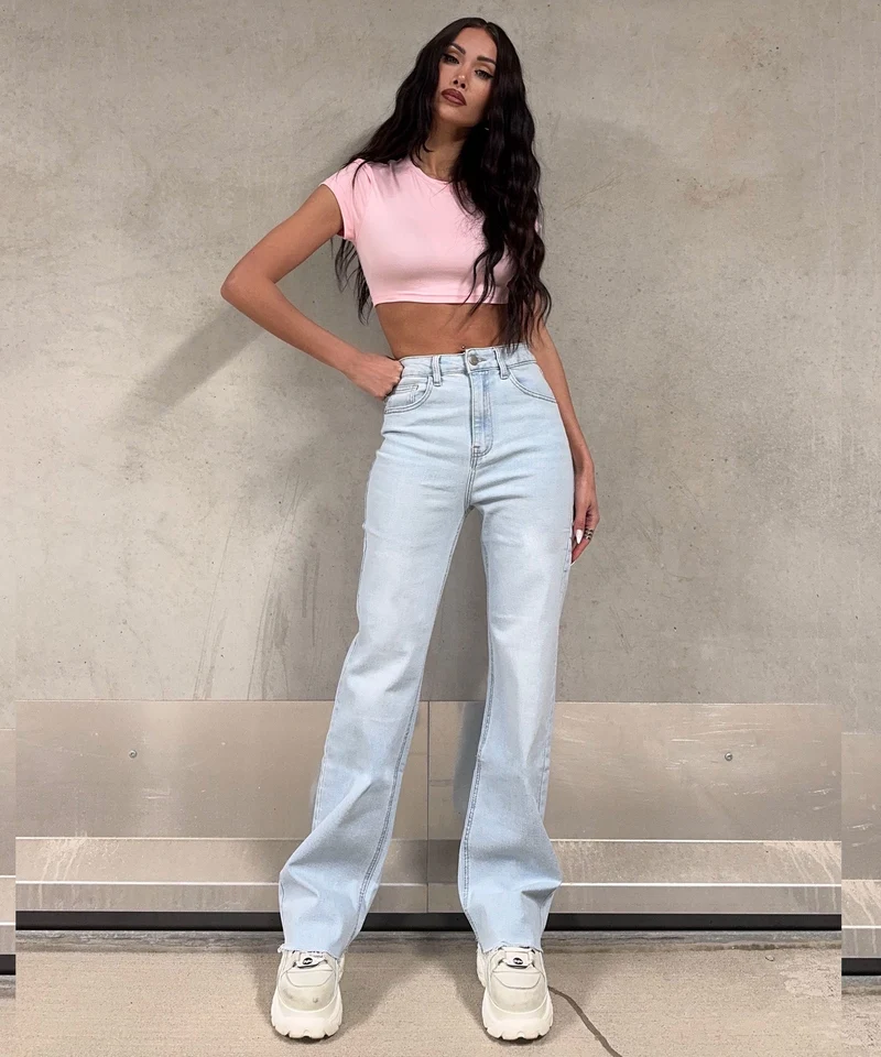 Stretch Wide Leg Jeans Sydney Hellblau