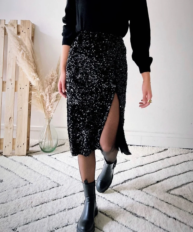 Pailletten Midi Rock Malina Schwarz