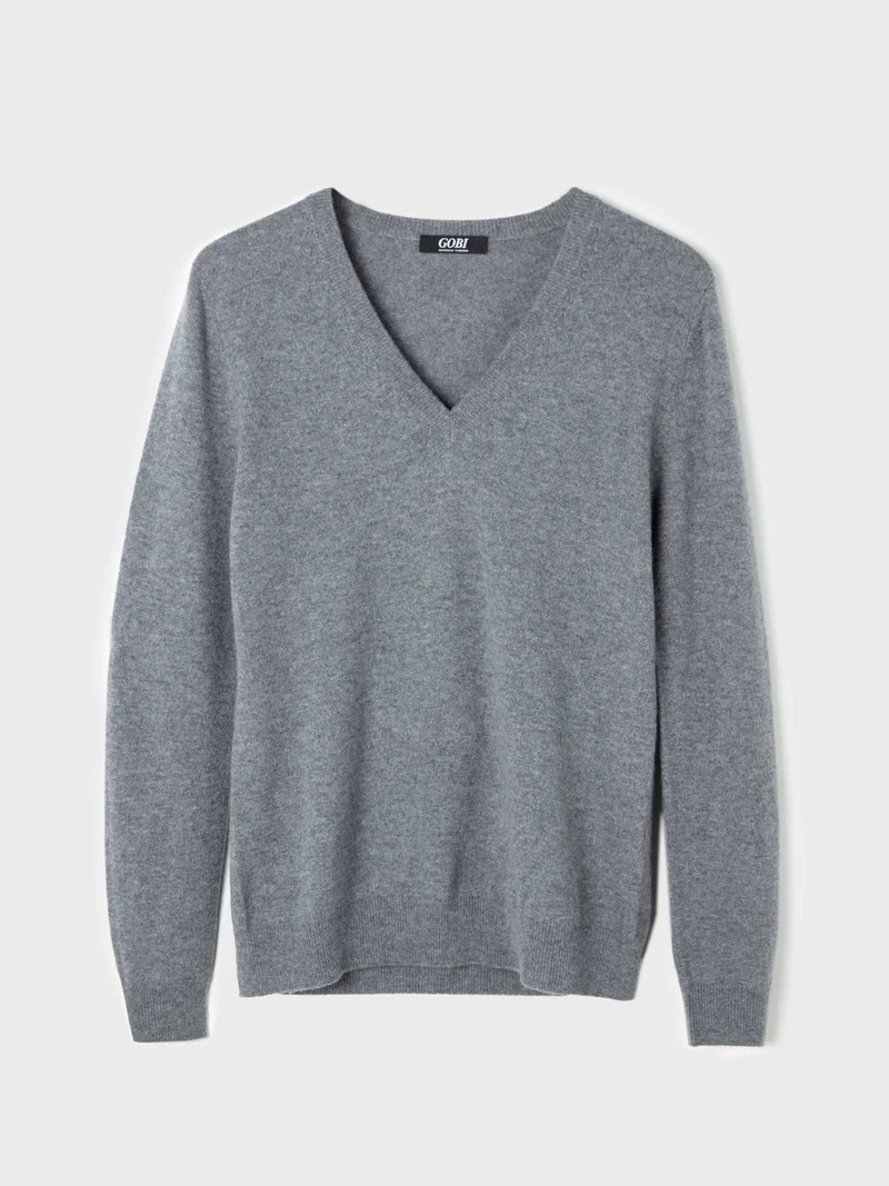 Basic V-Ausschnitt Kaschmirpullover