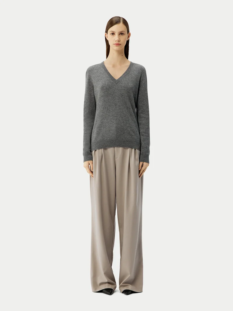 Basic V-Ausschnitt Kaschmirpullover