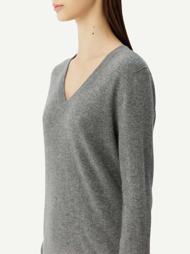 Basic V-Ausschnitt Kaschmirpullover