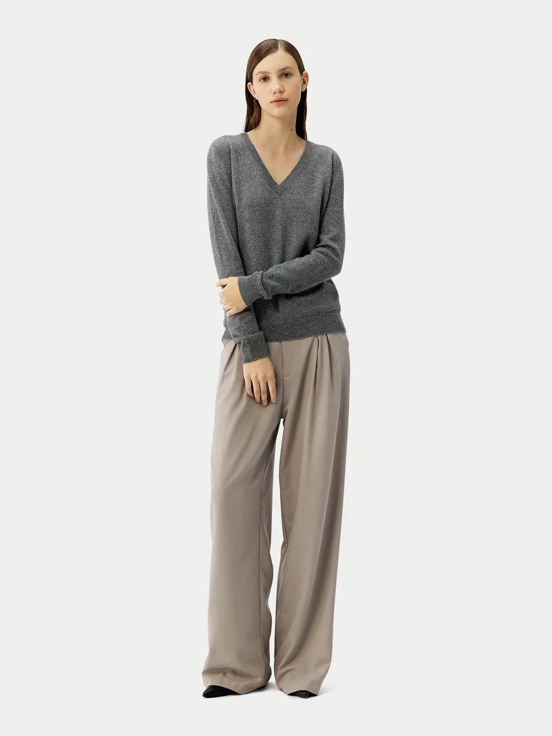 Basic V-Ausschnitt Kaschmirpullover