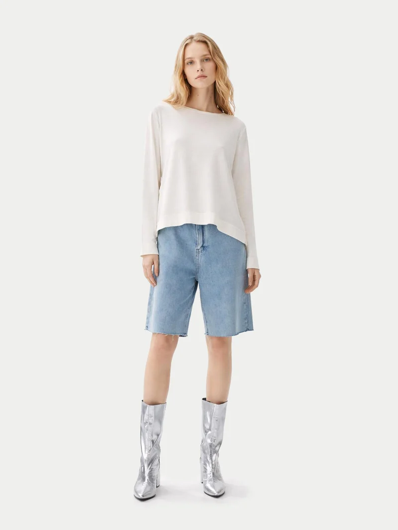 Pullover mit Bootsausschnitt aus Baumwoll-Seiden-Kaschmir-Mischung