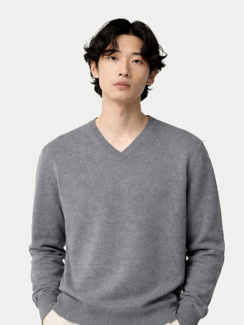 Basic Kaschmirpullover mit V-Ausschnitt