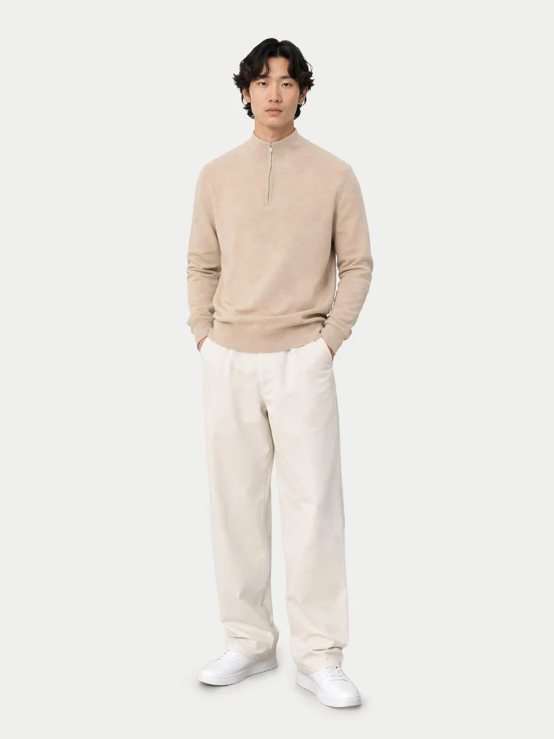 Basic Kaschmirpullover mit Halbreißverschluss