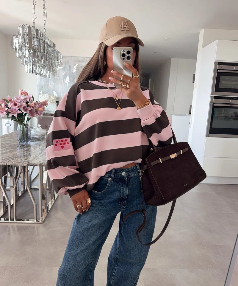 Streifen Pullover Fiora Braun Rosa