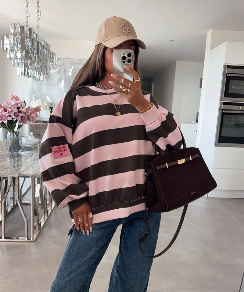 Streifen Pullover Fiora Braun Rosa