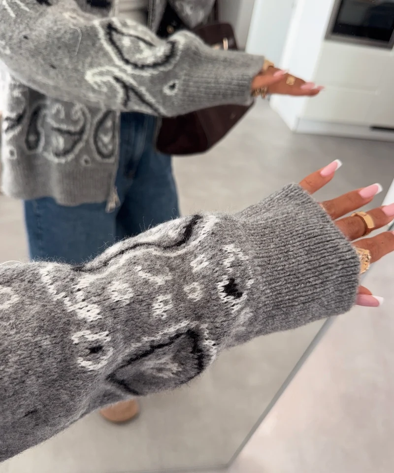 Paisley Zip Cardigan Eline Grau