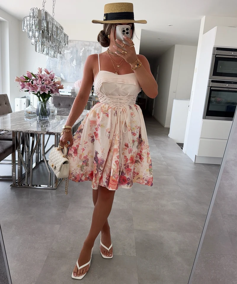 Midi Baumwoll-Leinen Kleid Miley Beige