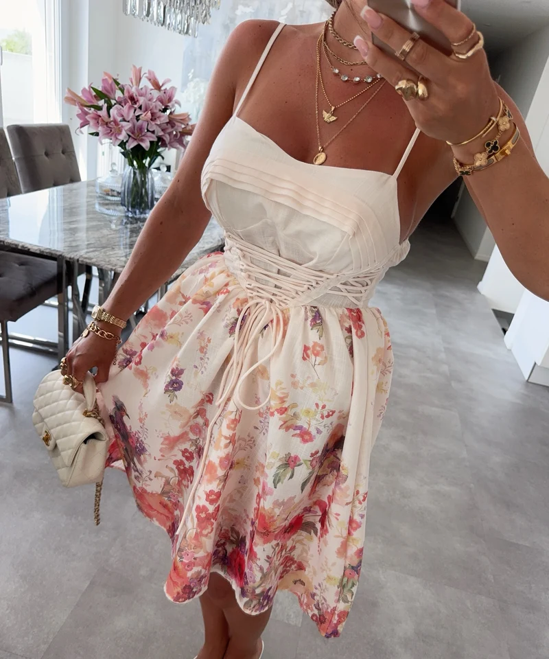 Midi Baumwoll-Leinen Kleid Miley Beige