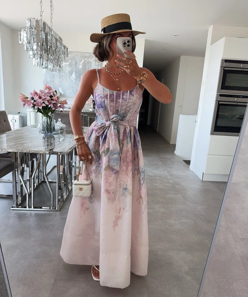 Baumwoll-Leinen Kleid Mariposa Rose