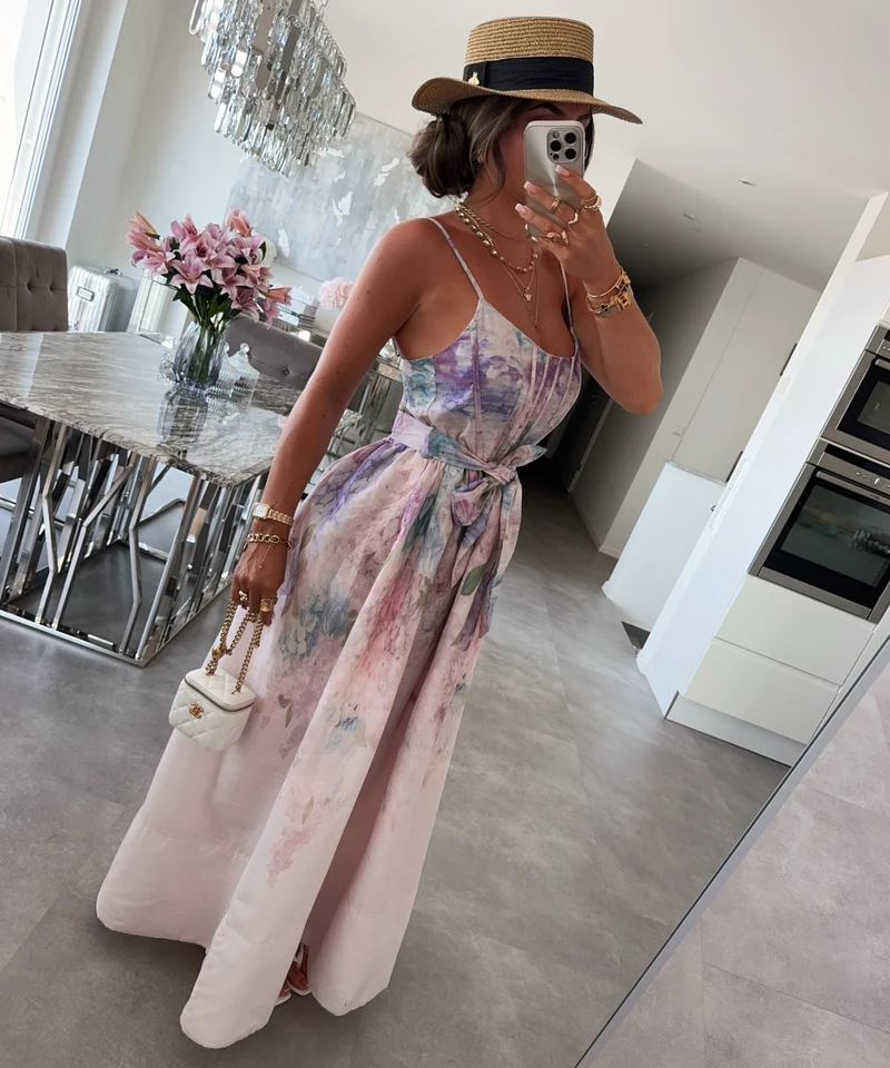 Baumwoll-Leinen Kleid Mariposa Rose
