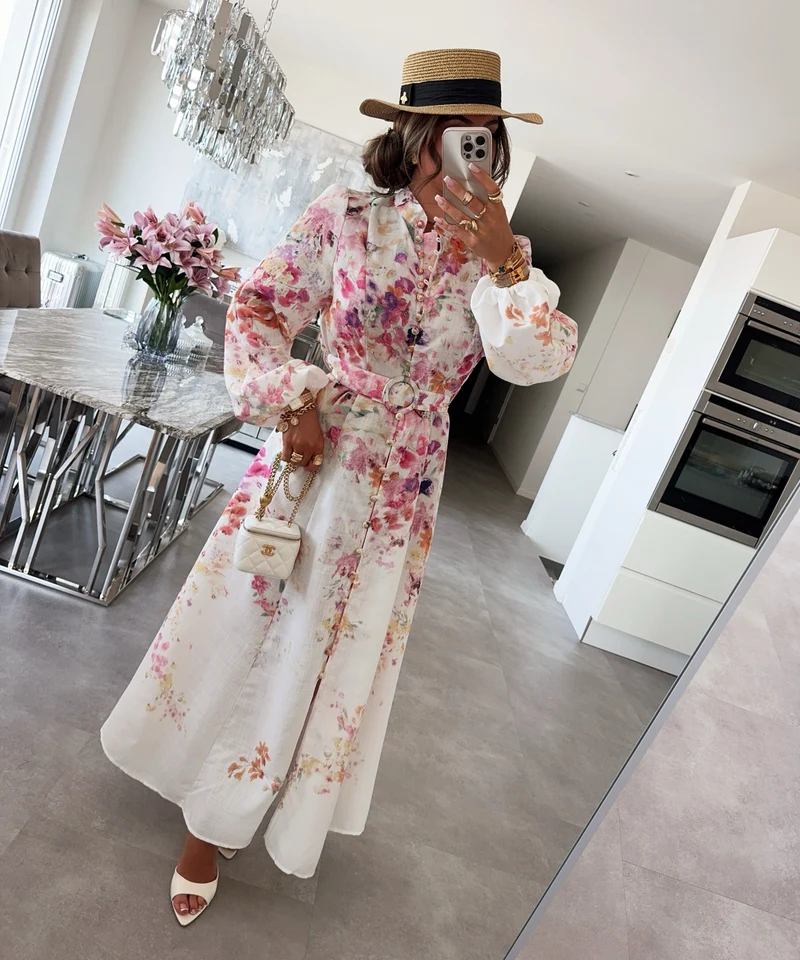 Maxi Baumwoll-Leinen Kleid Mina Weiß