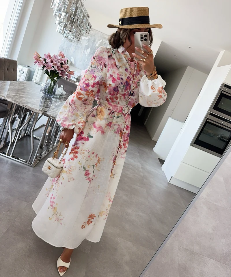 Maxi Baumwoll-Leinen Kleid Mina Weiß