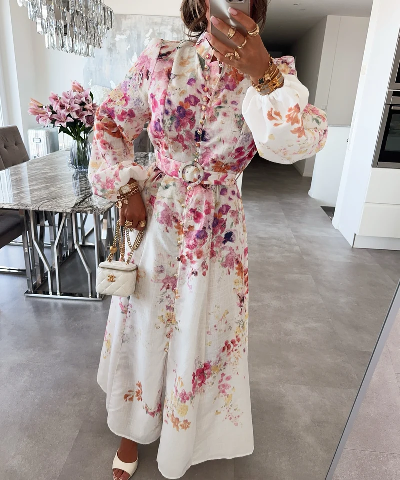 Maxi Baumwoll-Leinen Kleid Mina Weiß