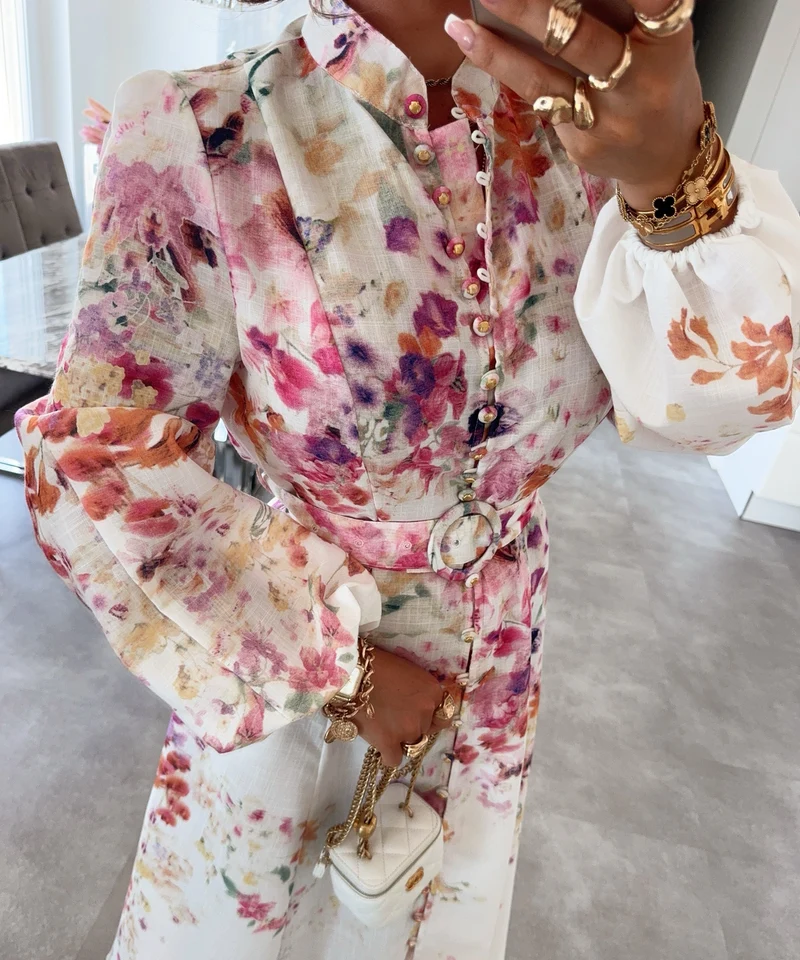 Maxi Baumwoll-Leinen Kleid Mina Weiß