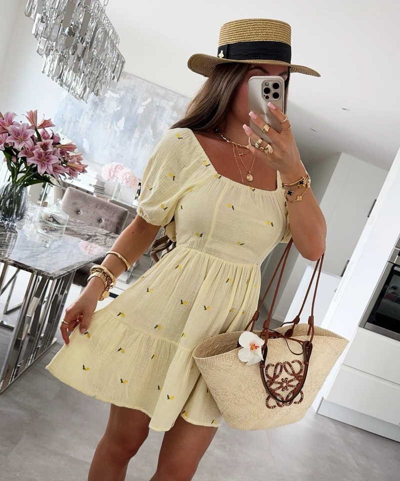 Musselin Kleid Mirah Zitrone Gelb