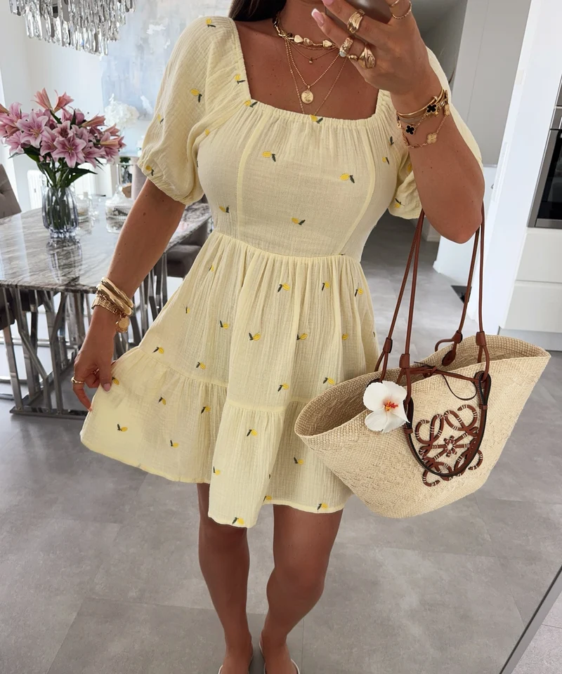 Musselin Kleid Mirah Zitrone Gelb