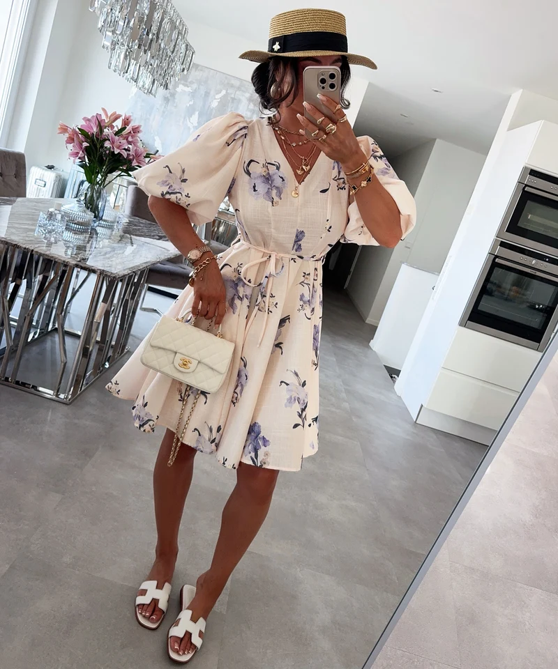 Baumwoll-Leinen-Kleid Bianca Beige