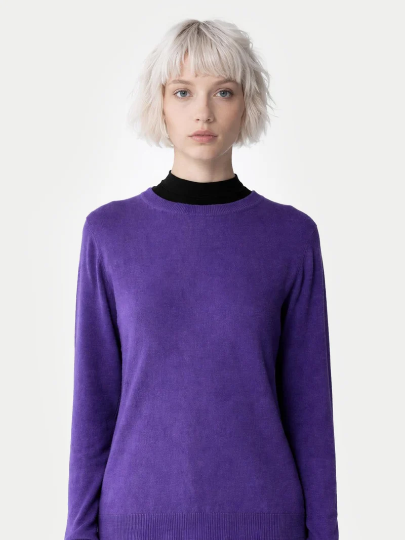 Basic R-Ausschnitt Kaschmirpullover