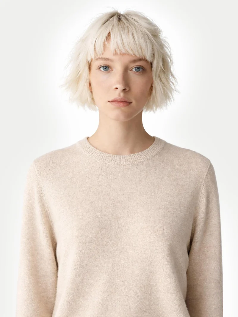 Basic R-Ausschnitt Kaschmirpullover