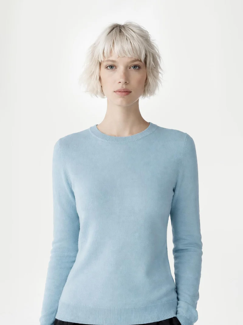 Basic R-Ausschnitt Kaschmirpullover