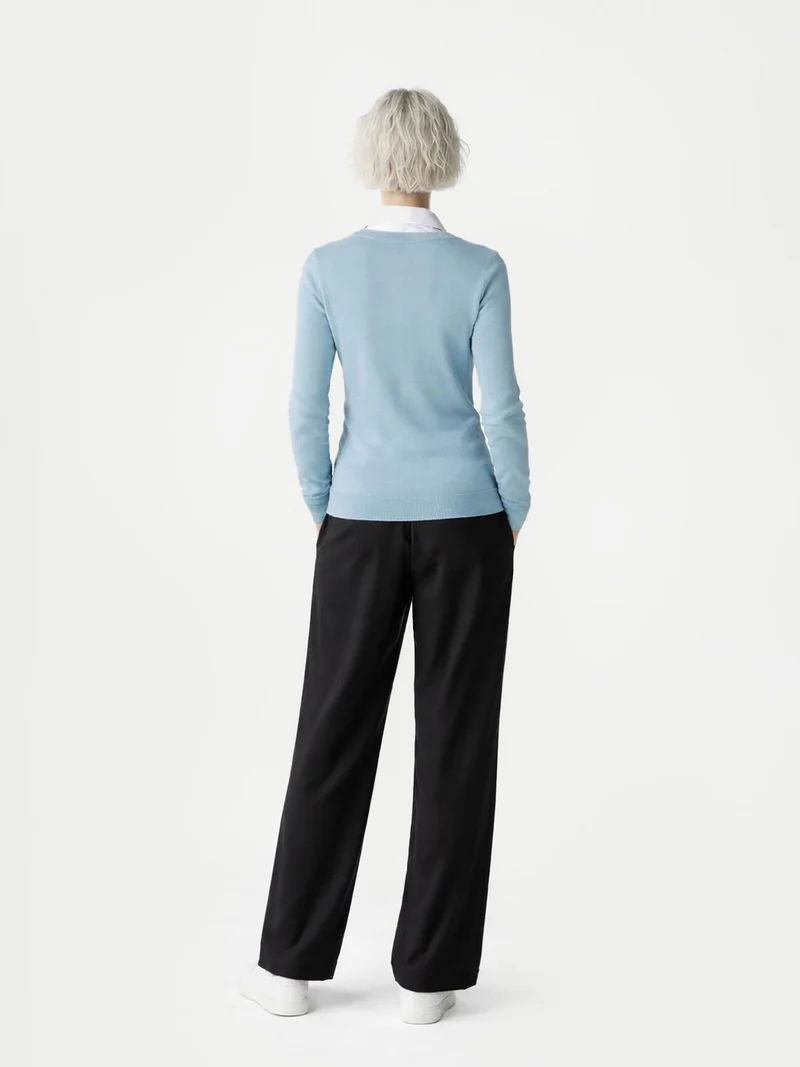 Basic R-Ausschnitt Kaschmirpullover