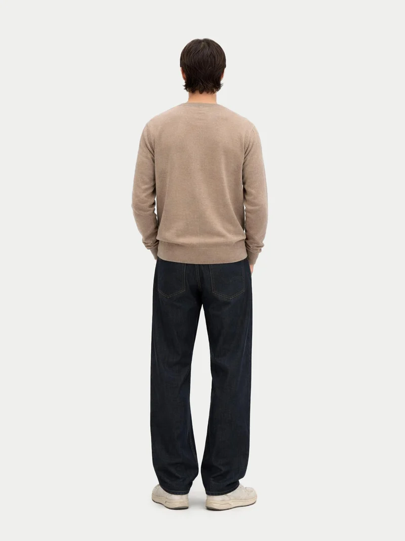Naturfarbene V-Ausschnitt Kaschmir Strickjacke mit Knöpfen