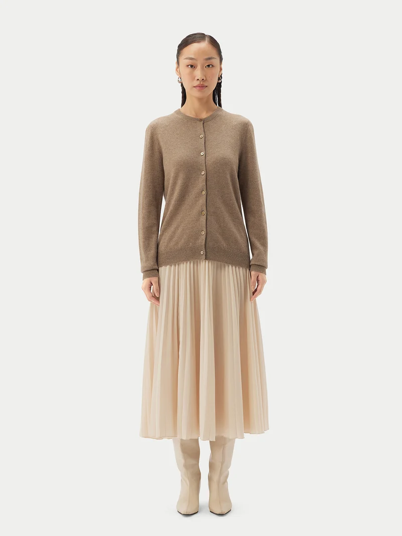 Basic R-Ausschnitt Kaschmirstrickjacke